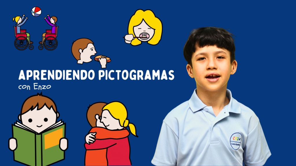 Niño del Centro Educativo IntegraVidas participando en una actividad de aprendizaje con pictogramas.